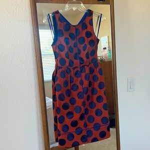 Maeve Orange and Blue Polkadot Back Wrap Dress with Pockets